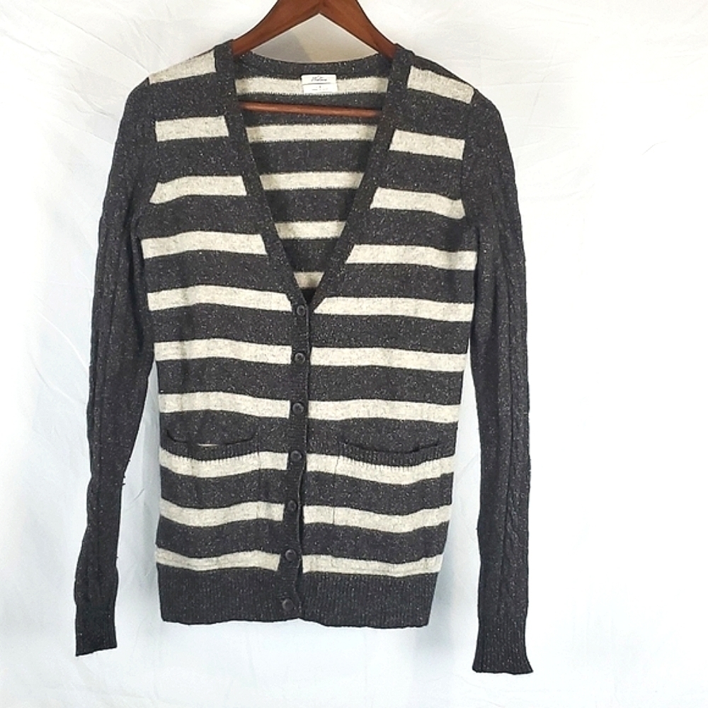 Wallace‎ Wool Gray and White Striped Cardigan